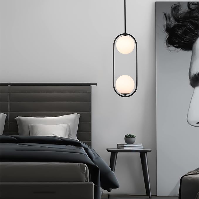 SeeU Modern Style Pendant Lighting Mid Century Pendant Light Fixture Hanging Lighting Fixture Vintage Style with White Globe Glass Lampshade Pendant Chandelier for Kitchen Island Dining Room Bedroom