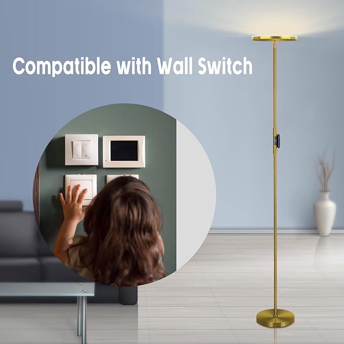 JOOFO Floor Lamp,30W/2400LM Sky LED Modern Torchiere 3 Color Temperatures Super Bright Floor Lamps-Tall Standing Pole Light with Remote & Touch Control for Living Room,Bed Room,Office (Brushed Gold)