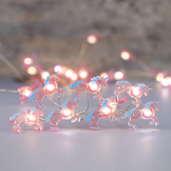 Silverstro Unicorn LED Lights for Bedroom Remote 30LEDs USB & Battery Operated Cartoon Pink String Lights - Home Summer Thanksgiving Holiday Decor