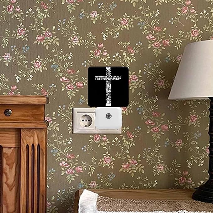 The Cross Night Light Christianity with Biblical Verses LED Night Lights Plug into Wall for Stairway Hallway Bedroom 0.5W Nightlight