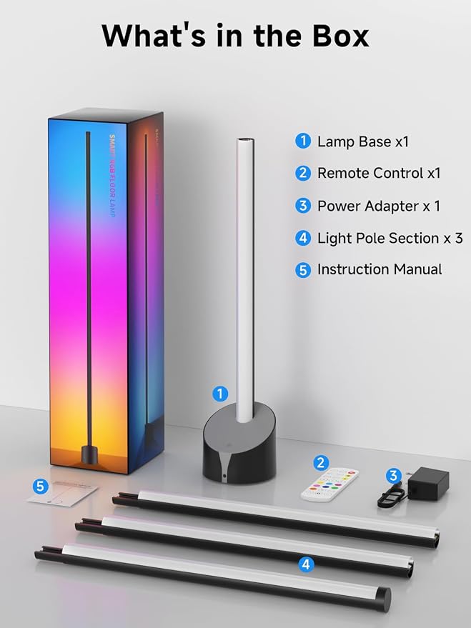 Corner Floor Lamp, Corner Lamp with App & Remote Control, Smart RGBIC Corner Light with 16 Million Colors & 68+ Scene, Music Sync, Timer Setting, Ambient Lighting for Living Room,Bedroom,Gaming Room