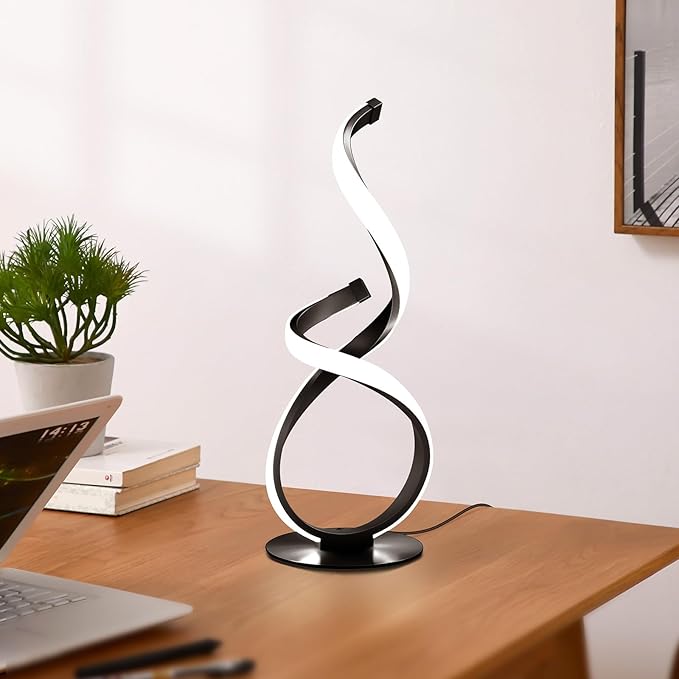 2 Pack Modern Touch Lamp for Nightstand, LED Spiral Table Light | Dimmable 3 Color Temperature Night stand Desk Lamp, Unique Bedside Light for Living Room, Bedroom, Ideal Gift, Black