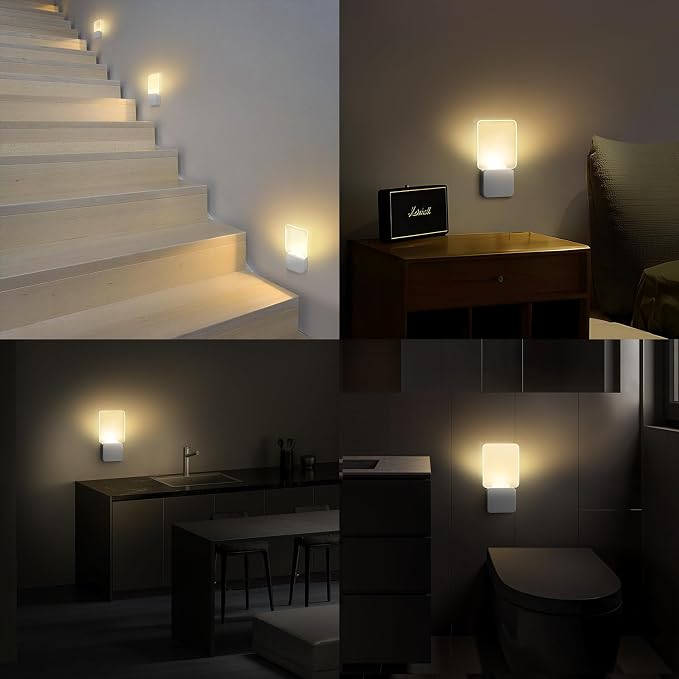 oviitech Superior Night Light with Dusk to Dawn Light Sensor at Bottom, Light in Warm White for Hallway, Bedroom, Living Room, Bathroom and Other Scenes, UL Certified, White, 4 Pack