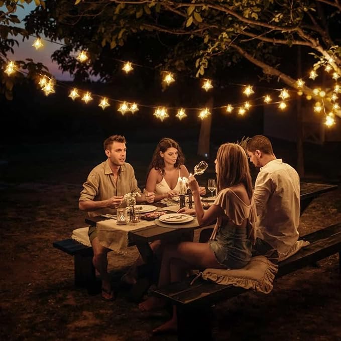 Star String Lights Plug in - 33 ft 100 LED Star Fairy String Lights with Remote and Timer, Waterproof for Bedroom Porch Wedding Party Patio Garden Tent Indoor Outdoor Décor, Warm White | 100 LED Star Bulbs, Connectable, Adjustable Brightness, Waterproo...