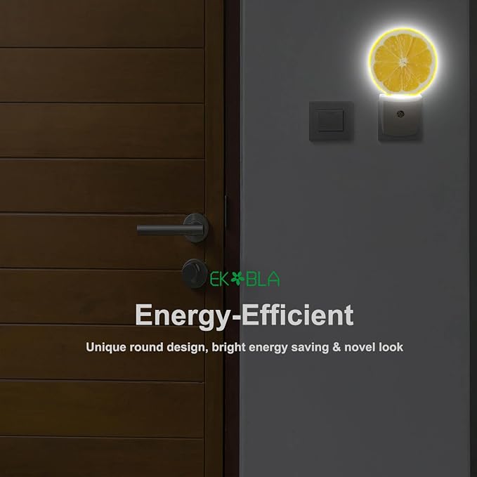 EKOBLA Yellow Lemon Slice Night Light, Funny Night Lights Plug into Wall with Dusk to Dawn Sensor, Cute Fruit Design Plug-in Nightlight for Bedroom Bathroom Hallway