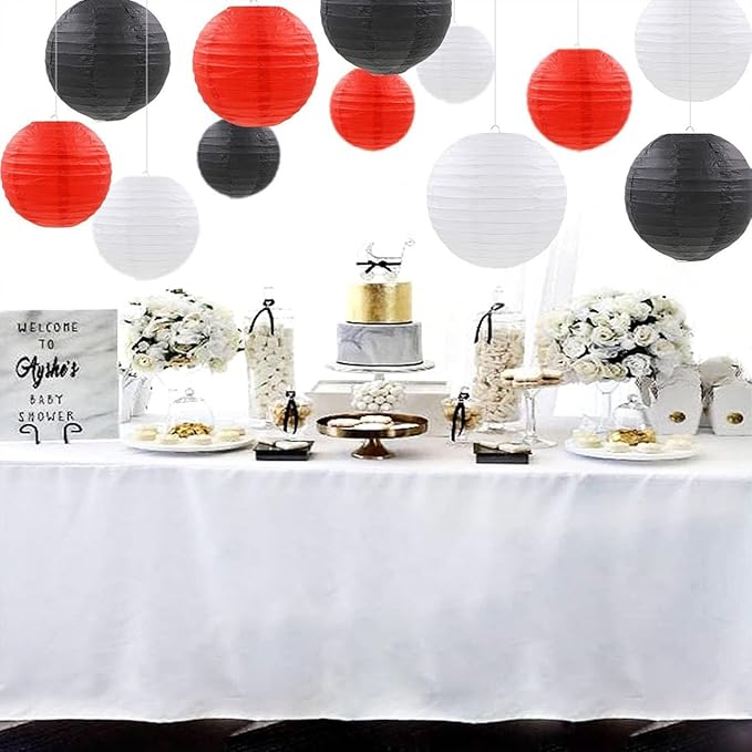 Paper Lanterns Party Decorations,12pcs Red Black White Hanging Paper Lantern for Birthday Party Decoration