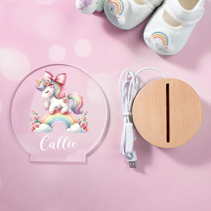 Personalized Rainbow Unicorn Night Light for Kids, Custom Name LED Light 17 Patterns Option Nursery Decoration