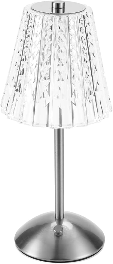 Nusogon Cordless Touch Table Lamp, LED Rechargeable Small Dask Lamp | 3 Colors Dimmable Silver Battery Operated Crystal Lamp for Bedroom Restaurant Kitchen Home Decor