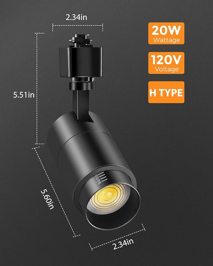 VANoopee 3-Color Zoomable 20W LED Track Lighting Heads H Type, Black 6 Pack | Track Light Heads Dimmable Bright Ceiling Spotlight Fixtures Accent Art, 3000K 4000K 5000K Adjustable, CRI90+ 15°-60°, 2000lm