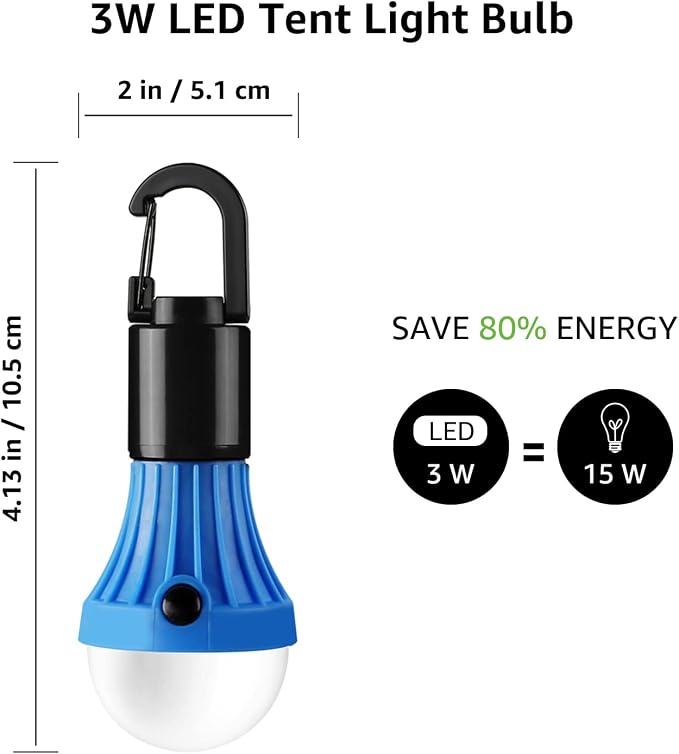 Lepro Portable LED Camping Lantern, Camping Essentials with 3 Lighting Modes, Hanging Tent Light Bulbs with Clip Hook for Camping, Hiking, Hurricane, Power Outages, Batteries Included, 2 Packs