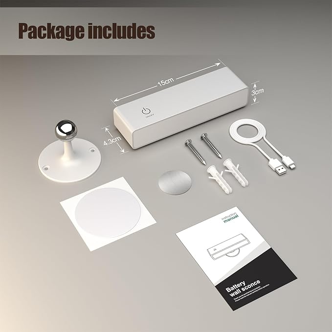YiLaie LED Wall Sconce, Wall Mounted Lamp with 4000 mAh Battery Operated Wall Sconce Touch Controls & Brightness Adjustment, 360° Rotate Cordless Battery Wall Lamps for Bedroom, BedsideReading-White