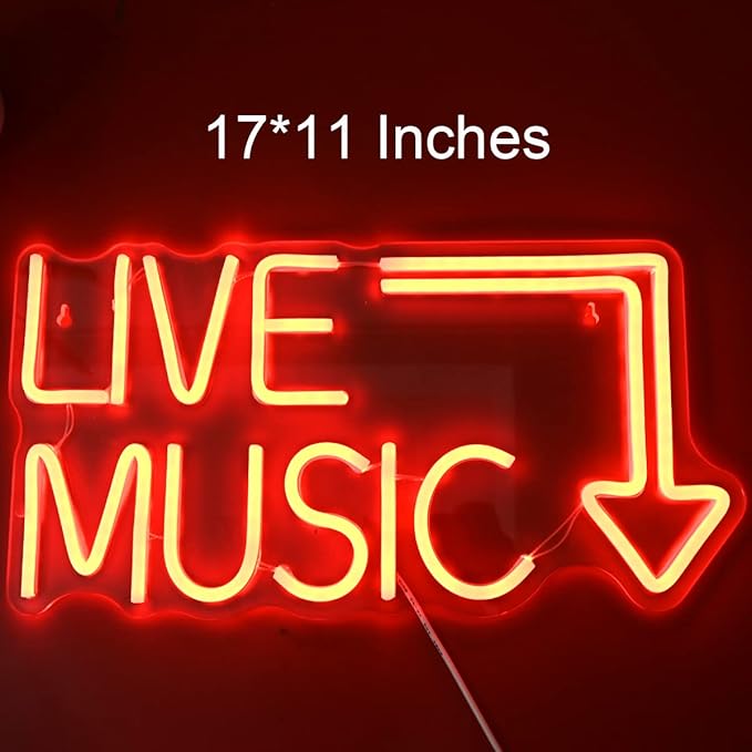 Music Live Led Neon Signs - Handcrafted LED Signs 17 * 11 inches - Wall Decor Light For Nightclub,Bar or Bedroom,Music Stadio