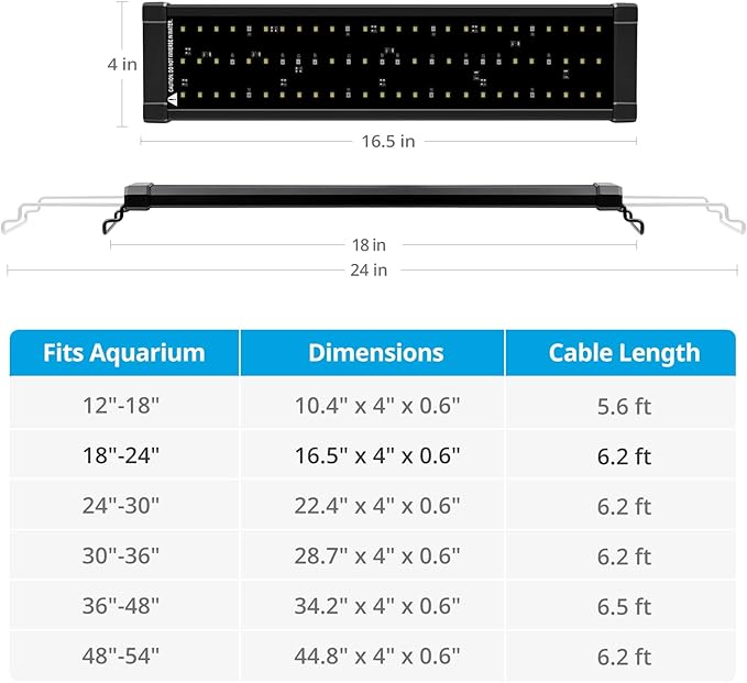 NICREW ClassicLED Plus LED Aquarium Light with Timer, 15 Watts, for 18 to 24 Inch Fish Tank Light, Daylight and Moonlight Cycle, Brightness Adjustable