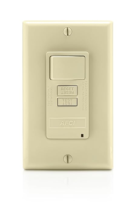 Leviton Combination, 15 Amp, Self Test, LED Indicator Light, AFSW1-I, AFCI/Switch, Ivory