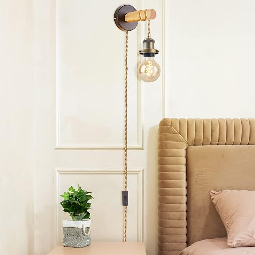 15.4ft Pendant Light Cord Kit, Industrial Vintage Plug in E26 Socket Hanging Light with Switch, Hemp Rope Hanging Light Fixture for Pendant Lamp Farmhouse Lamp Cable DIY