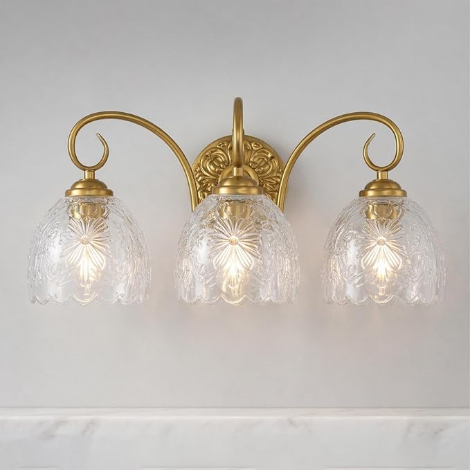 Hamilyeah Gold 3-Light Vanity Bathroom Light Fixtures Over Mirror, Vintage Vanity Lights Wall Sconce Light Fixture for Bathroom Vanity, Bedroom, Hallway, Farmhouse Bathroom Lighting