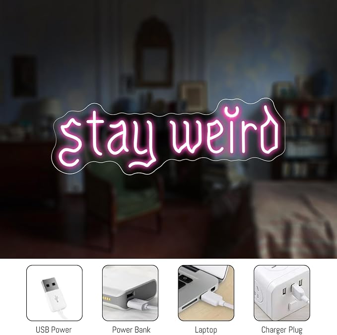 Stay Weird Neon Sign Pink Neon Signs for Wall Decor Neon Light Sign with USB Neon Lights LED Neon Sign for Bedroom Living Room Study Room LED Signs for Wall Decor Birthday