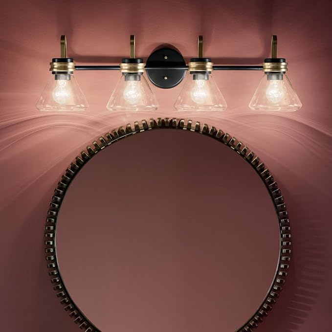 Kichler Farum 4-Light Bathroom Vanity Light, Black | Modern vanity light with clear glass for single or double mirrors (34" x 9.5"), 55156BKCLR