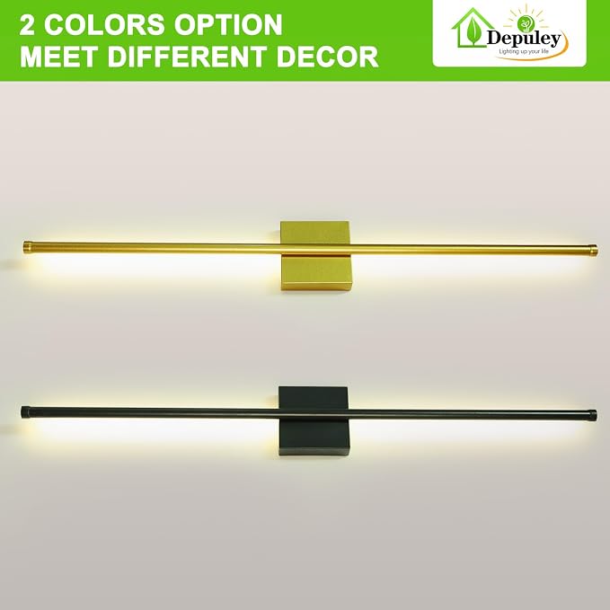 Depuley Battery Operated Wall Sconce: Set of 2 Wireless Wall Lights with Remote for Bedroom - Rechargeable 15 Colors Gold Wall Lamp for Living Room Hallway Home Decor