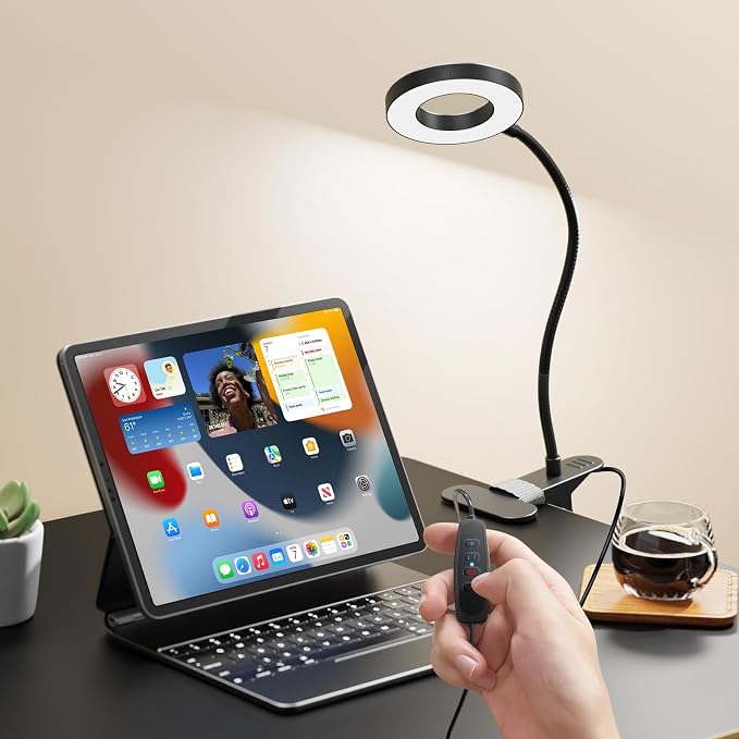 2 Pack LED Clip on Desk Lamp, Metal 360 Adjustable Neck | Eye-Caring Clamp Lamp, Memory Function, 3 Color Modes & 10 Brightness Levels, For Home, Office, Dorm, Bedroom