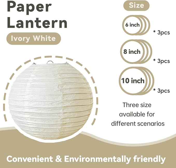 Cream Paper Lanterns 9Pcs Hanging Round Paper Lanterns Lamp for Wedding Engagement Birthday Baby Shower Bridal Shower Party Decoration