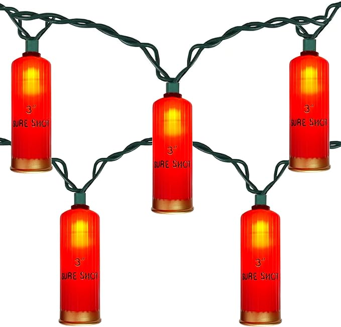 SUNSGNE Red Shotgun Shell String Lights - 8.5ft Plug-in Red Christmas Lights with 10 LED Bulbs for Christmas Hunting-Themed Party Decor