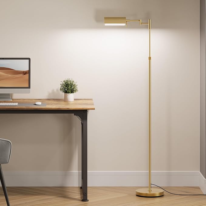 SUNMORY Dimmable LED Pharmacy Floor Lamps, 16W/1500LM Bright Reading Lamp | Remote Touch Control, 350°Swing Arm, Adjustable Height, Task Craft Tall Standing Light for Living Room Bedroom Office, Gold