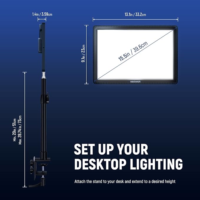 NEEWER 15.5" Key Light Streaming Light, Video Light with PC Mac Control & iOS Android APP, 2800lm GL1 LED Panel Light with Desk Clamp Compatible with Elgato Stream Deck for Gaming Zoom YouTube, Black