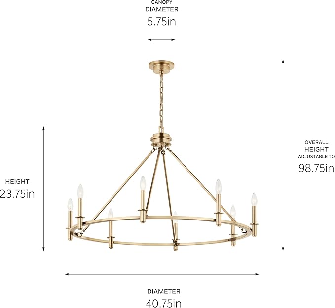KICHLER Carrick 8-Light Chandelier, Updated Traditional Light in Polished Nickel, Sloped Ceiling Compatible, for Dining Room, Office, Foyer or Bedroom (23.7" x 40.75"), 52706CPZ