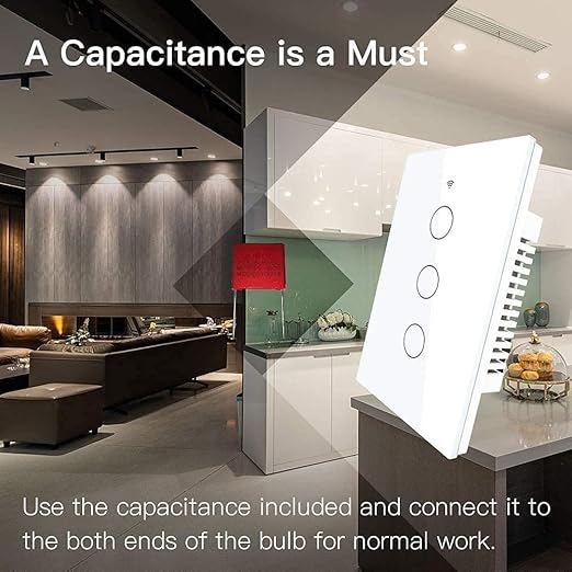 MOES Touch Wall Single Live Wire Smart Switch,No Neutral Wire Needed, 2.4GHz WiFi RF433 Light Switch Works with Smart Life/Tuya App, Alexa and Google Home, Single Pole 110V, White 3 Gang