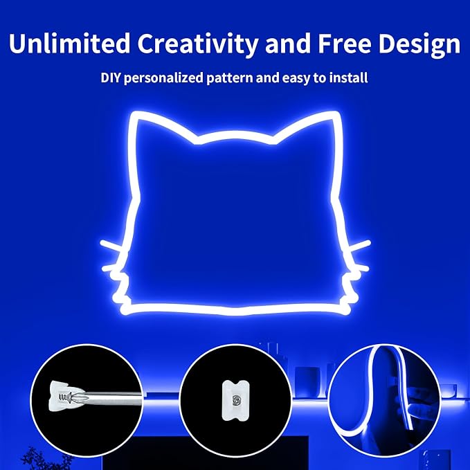 iNextStation Blue LED Light Strip 16.4FT Neon Rope Lights (with DC12V Plug) | IP65 Waterproof Flexible Silicone LED Lights with Dimmer, 0.98Inch Cuttable LED Lights Strip for DIY, Bedroom, Party Decor
