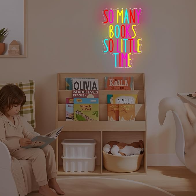 So Many Books So Little Time Neon Sign Classroom LED Sign for Wall Decor USB Powered Reading Neon Light Sign for Library Reading Room Colorful Light Up Books Sign for Teacher Classmate Study Neon Wall Art Gifts