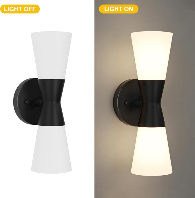 Wall Sconces Set of 2 for Bathroom, Modern Indoor Vanity Light Fixtures 13", Up Down Lighting, Wall Mount Lamp for Living Room Bedroom Hallway Stairway Fireplace Mirror E26 Base 2PC White&Black