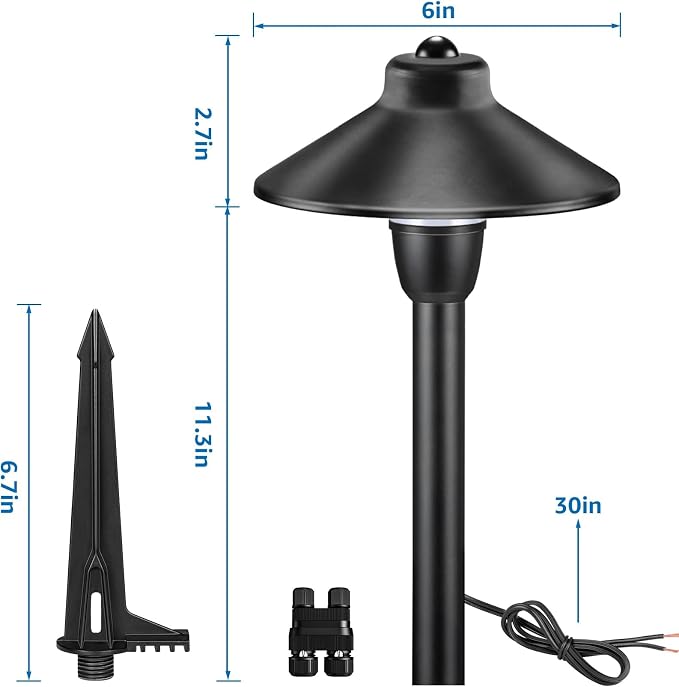 SUNVIE 12-Pack 6" Low Voltage Pathway Lights 3W 3000K Black, with Connector | Cast-Aluminum, Warm White, 12-24V AC/DC, ETL Listed Wire, IP65 Waterproof, Outdoor Landscape Path Lights for Driveway Garden
