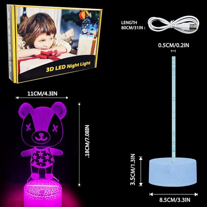 3D Night Light, 16 Color Changing Cartoon USB Desk Lamp Illusion Lighting with Remote Control for Home Decor Gift for Kids. (Stitches)