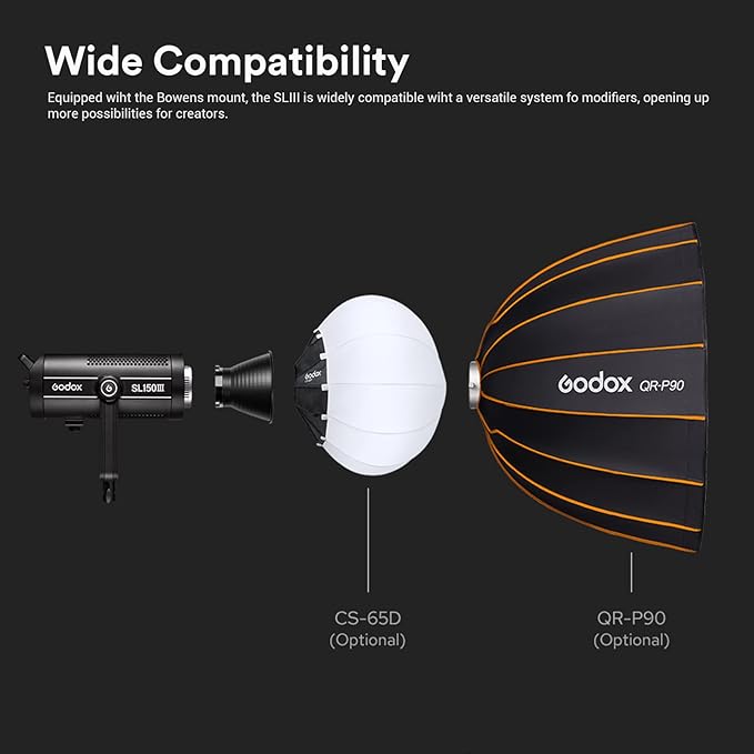 Godox SL150WIII,SL150W III SL-150WIII (SL150WII Upgraded) 160W 5600±200K Bowens Mount CRI 96 TLCI 97 Daylight Balanced LED Continuous Video Light,Ultra Silent LED Photography Light with 8 FX Effect