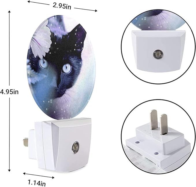 EKOBLA Kitten Animal LED Night Light Black Cat Hiding Behind White Flowers Dusk to Dawn Plug-in Nightlights Auto Sensor for Home Indoor Bathroom Hallway Kitchen
