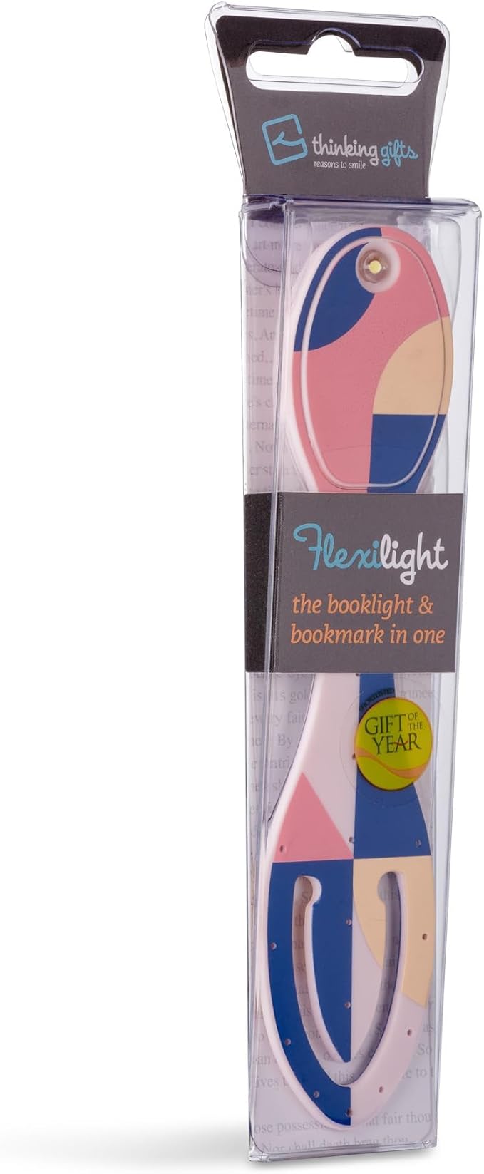 Gifts for Readers & Writers Book Light, Clip On Reading Light for Bed, 2in1 Flexilight & Bookmark, Small & Lightweight with a Soft Glow, 2 Batteries Included, Peachy Blocks