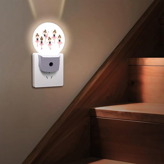 Round LED Night Light,Cute Ballerina Girl Ballet LED Night Light Plug into Wall with Dusk to Dawn Light Sensor White Energy Efficient Nightlight for Bedroom Bathroom Hallway LivingRoom Kitchen
