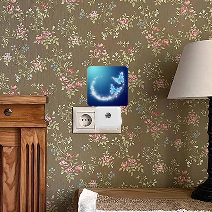 Glowing Butterflies LED Night Lights Plug into Wall Sparkle Firework and Stars 0.5W Plug in Night Light, Dusk to Dawn, Bright Nightlight Auto On/Off, for Room Bedroom Bathroom