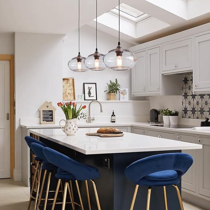ARIAMOTION Pendant Lights Kitchen Island Hand Blown Glass Hanging Light Fixtures Modern Rustic Clear Seeded Bubble Sink Coffee Table Bedroom Dining Room Oval Lamp 9.4 inch Diam