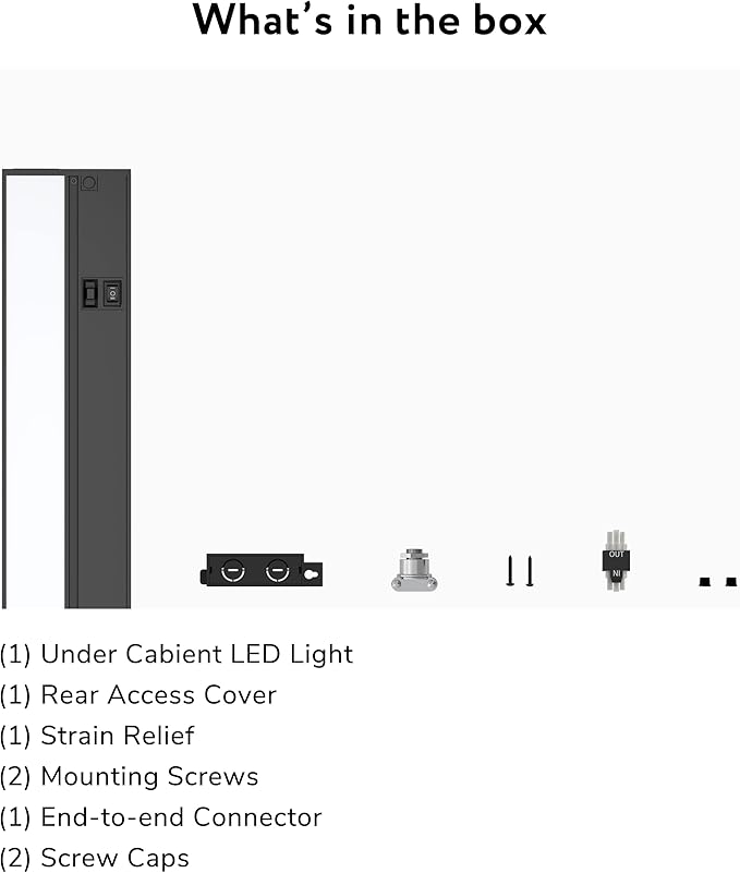 LAGOM Halo Under Cabinet Light, 22‑Inch Hardwired Dimmable LED, 2700K/4000K/5000K, Power Cord Sold Separately, Black, UC0122BK27