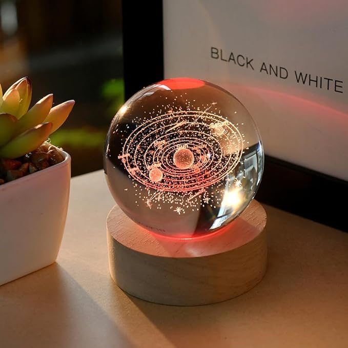 3D Solar System Crystal Ball Space Lover Model Themed Gifts 3D Planets Glass Ball 60mm Decorative Sphere Decor Astronomy Birthday Gift