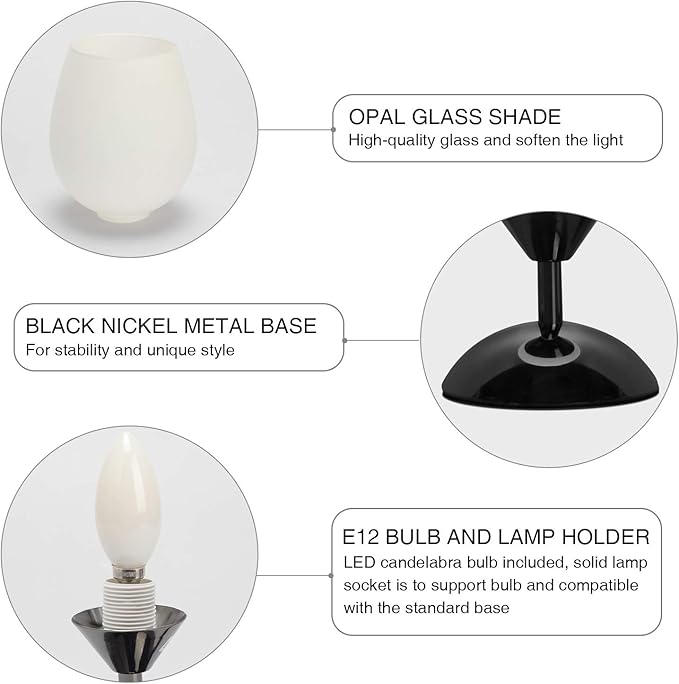 Boncoo Touch Control Table Lamp Dimmable Small Lamp, Ambient Light with Opal Glass Shade Simple Night Light, Modern Accent Lamp Bedside Nightstand Lamp for Bedroom Living Room, E12 Bulb Included