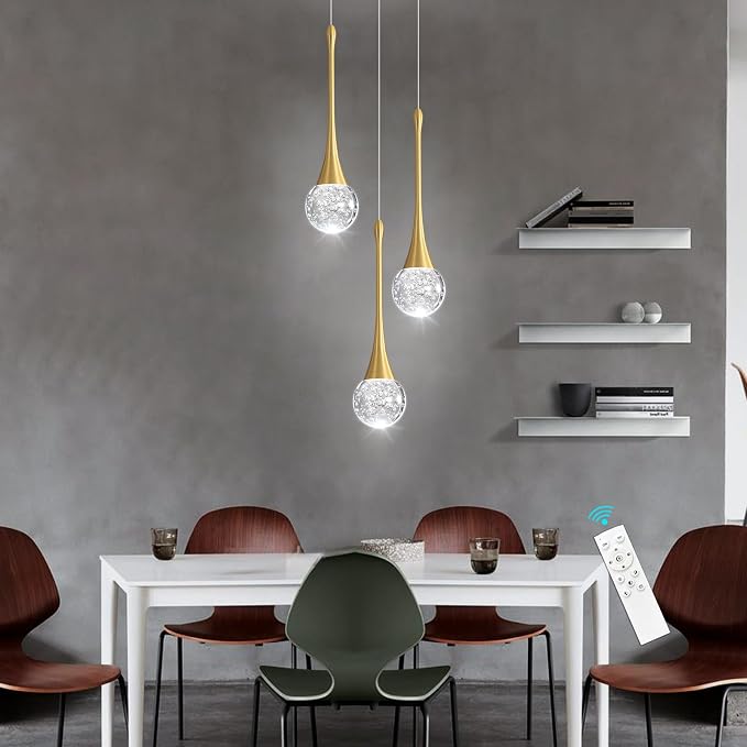 cenzoz 3-Lights Modern Pendant Lights for Kitchen Island LED Dimmable Crystal Glam Ceiling Pendant Lighting Chandelier for Dining Room Hallway Bedroom Corner Lamp Antique Gold