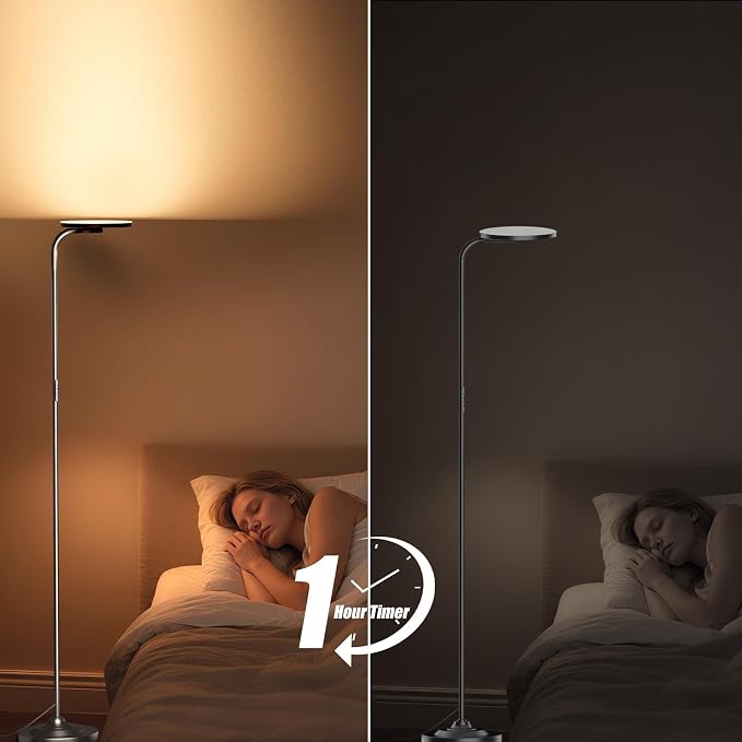 36W LED Floor Lamp, Super Bright Standing Lamp, Modern Stepless Dimmable Torchiere Tall Lamp with Remote Control, 350°Rotating Head Reading Floor Lamp for Living Room, Bedroom, Office