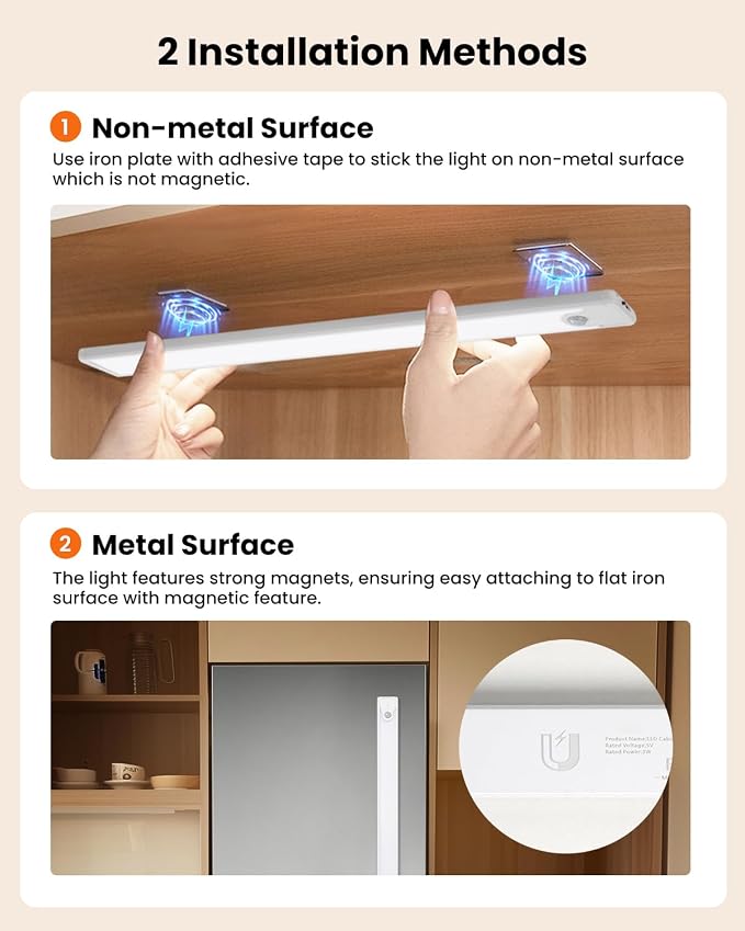 16 Inch Under Cabinet Lights, 83 LED Rechargeable Magnetic Motion Sensor Light Indoor, Brightness Dimmable 6500K Stepless Dimming Closet Light, for Under Counter, Kitchen, Stairs, Closet, 2 Packs