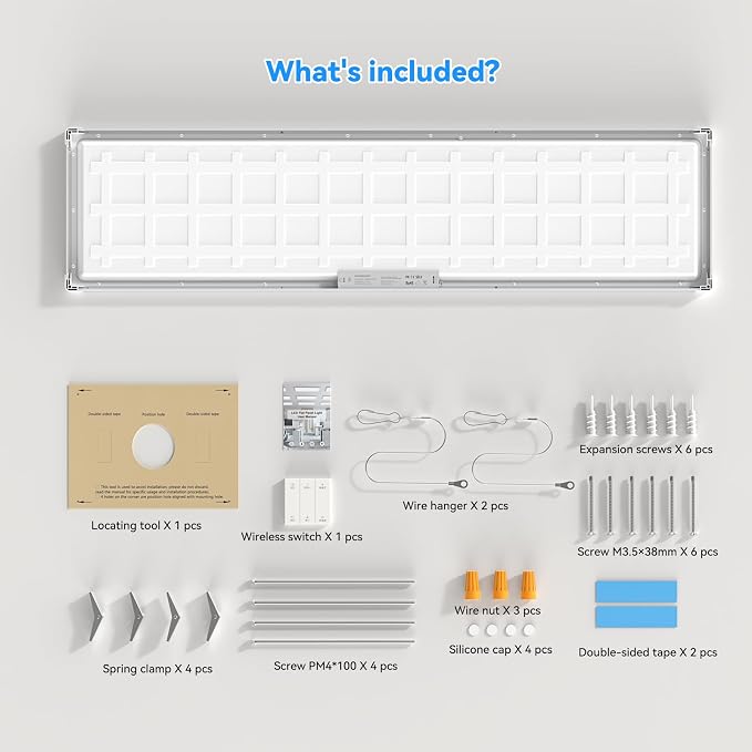 AIKVSXER 1Pack 1x4 LED Flat Panel Light Surface Mount with Wireless Switch | App Control, Night Mode, 50W 5500LM, 3000K/4000K/6500K, Ultra-Thin LED Light for Office Home,120-277V - White