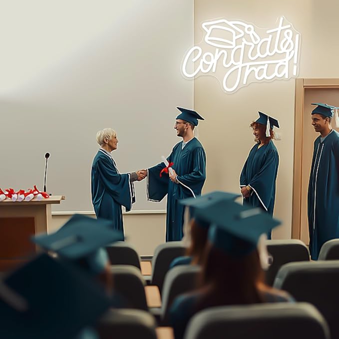 Congrats Grad Neon Sign with Graduation Cap Dimmable Congrats Led Light Up Sign for Class of 2025 Congrats Grad Sign for Backdrop Graduation Party Room Celebration Gifts