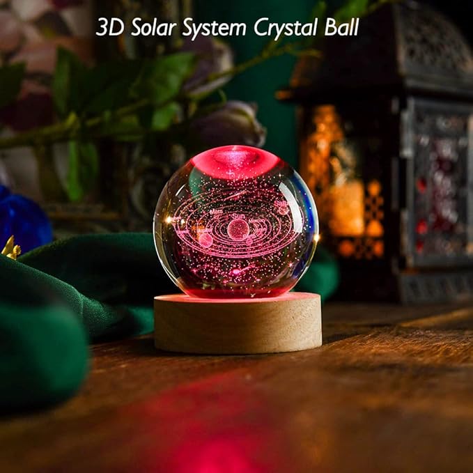 3D Solar System Crystal Ball 60mm Universe Gifts with Laser Engraved Model Astronomy Decor and Gift for Kids, Physics Enthusiasts, and Space Model Collectors